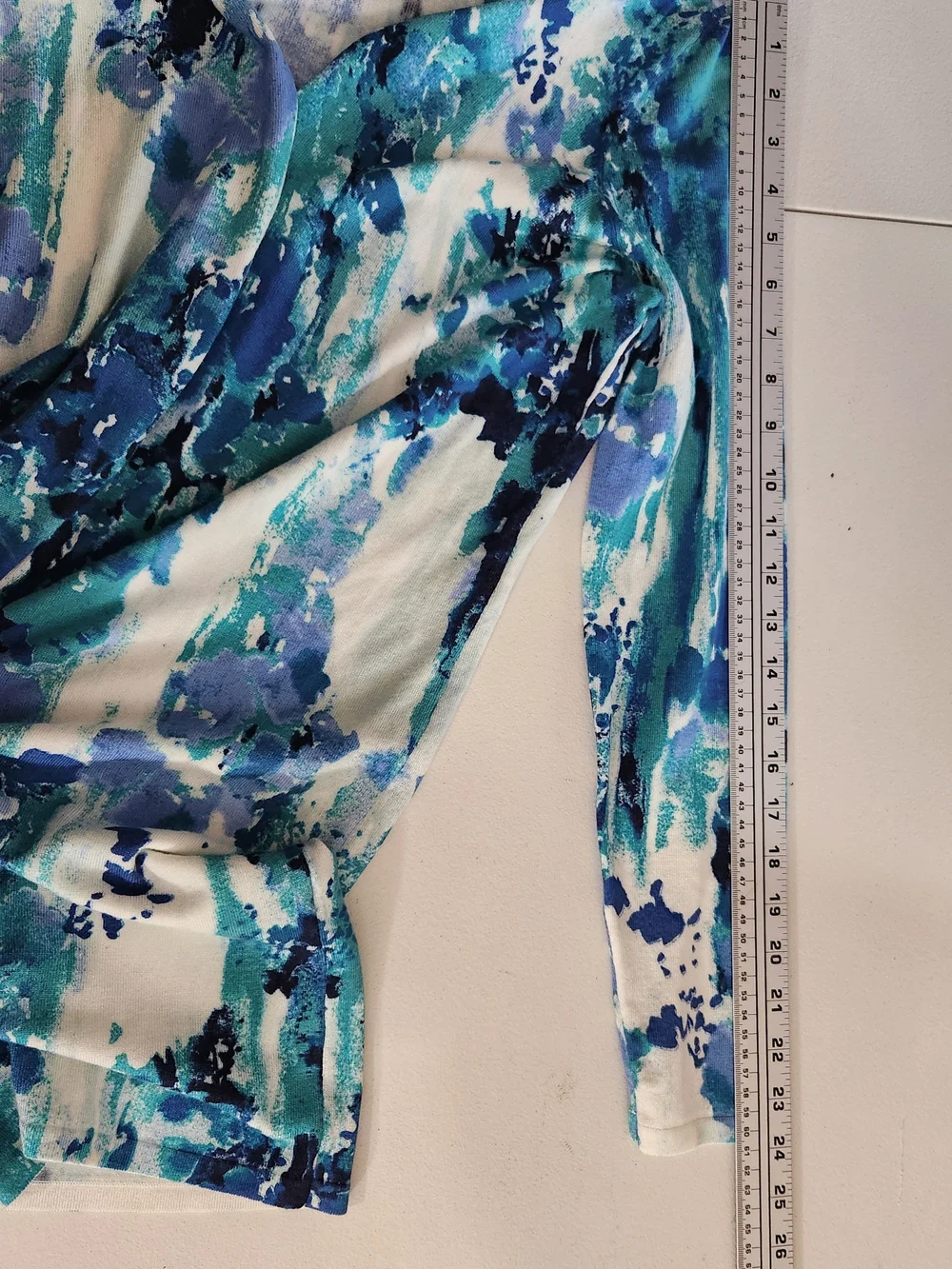 Chico's Blue Teal White Watercolor Print Sweater Cardigan Set